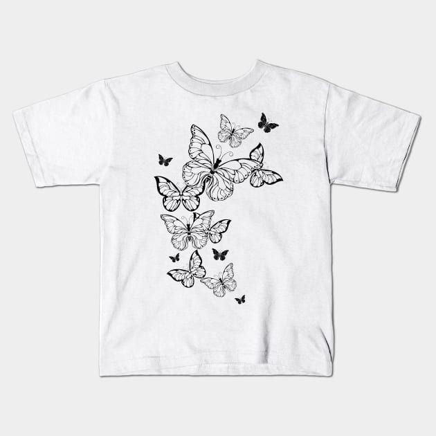 Flying Contour Butterflies Kids T-Shirt by Blackmoon9